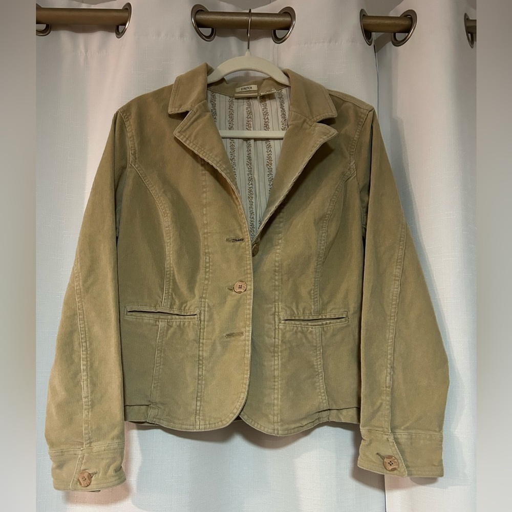 Women’s St. John’s Bay tan corduroy blazer jacket L boho indie western cottage